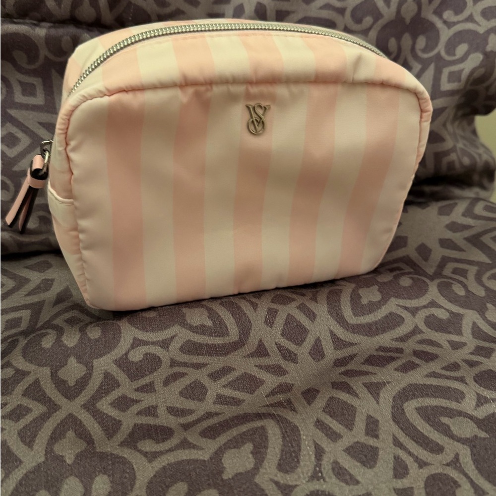 Victoria's Secret Pink and White Striped Cosmetic Bag